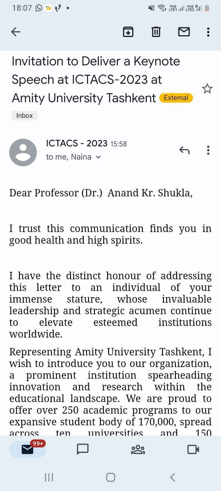 Invitation from Tashkent, Uzbekistan